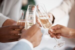 Fort Washington Veterinary Hospital staff toasting with champagne glasses